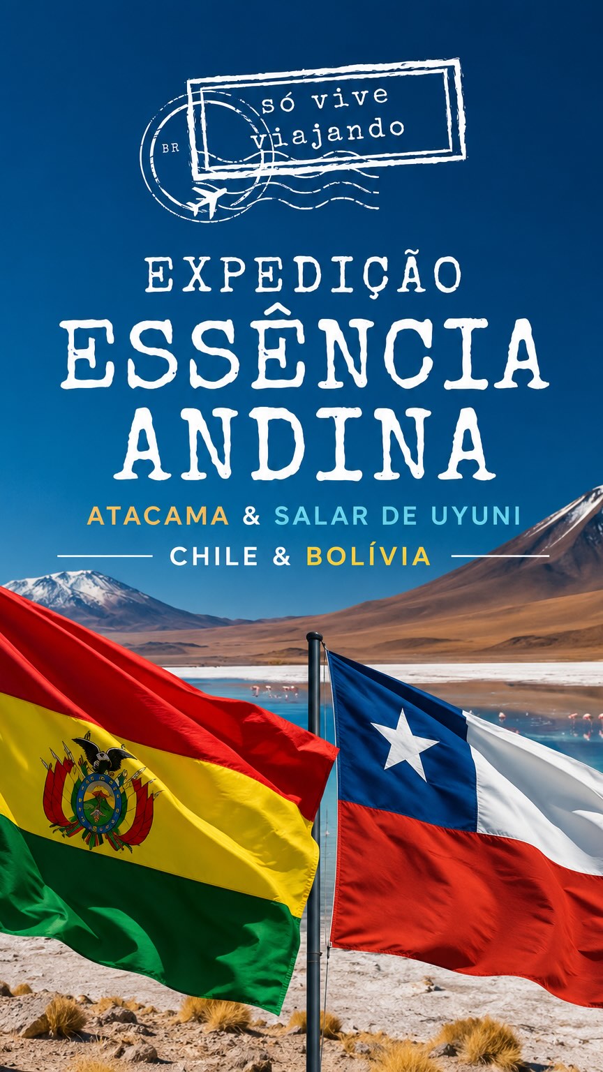 QUANDO: 20 a 29 de novembro de 2026! 

A Expedição Essência Andina é uma jornada de 10 dias entre o Deserto do Atacama 🇨🇱 e o Salar de Uyuni 🇧🇴, atravessando alguns dos cenários mais impressionantes do planeta.

✨ Lagunas coloridas.
🌋 Vulcões.
🦩 Flamingos em seu habitat natural.
🌌 Um dos céus mais estrelados do mundo.
🪞 O maior espelho natural da Terra.
✅ Jantares sob as estrelas
🌼 Almoços em frente a salares 
🌈 E muito mais! 

Tudo isso com uma operação cuidadosamente planejada para que você viva a experiência com segurança, conforto e conexão.

✔️ Hospedagens selecionadas com café da manhã
✔️ Travessia 4x4 de 4 dias pelo Salar de Uyuni
✔️ Todos os passeios e entradas incluídos
✔️ Tour astronômico com foto profissional
✔️ Transfers e logística de fronteira
✔️ Guia brasileira + socorrista da Cruz Vermelha
✔️ Kit exclusivo @sovive.viajando

📅 Saída: 20 de novembro de 2026 de Calama, Chile

💰 Investimento: R$ 8.990 à vista, com possibilidade de entrada e parcelamento do saldo via transferência bancária ou cartão de crédito com as devidas taxas. 

Se você sente que chegou a hora de viver uma aventura que vai muito além de uma viagem, essa expedição é para você. 💙

Comente “ANDES” ou envie uma mensagem no direct para receber o roteiro completo e garantir sua vaga. ✈️🏔️